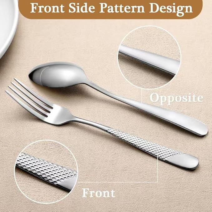 16 Piece Hammered Silverware Set for 4, Premium Food-grade Stainless Steel Flatware Set, Modern Design & Mirror Polished Cutlery Set, Eating Utensil Set Include Fork Knife Spoon Set, Dishwasher Safe