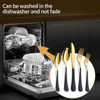 20-Piece Black and Gold Silverware Set 18/0 Stainless Steel Silverware Set Black Handle Cutlery Set Service for 4 Dinner Knives Forks Spoons Set Flatware Set Finish Dishwasher Safe
