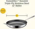 Cuisinart FusionElite+ Nonstick Tri-Ply Stainless Steel Skillet, 12″ Skillet Frying Pan with Helper, PURELYSEAR Ceramic Nonstick Technology, Scratch Proof, Cool Grip Handles, Dishwasher Safe