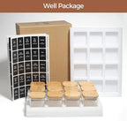 ComSaf 12Pcs Glass Spice Jars with Bamboo Lid, 4oz Airtight Square Spice Containers with 275 Black Lables, Empty Seasoning Jars for Spice Salt Sugar