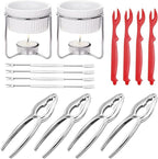Crab Crackers and Tools set of 4, 14 PCS Lobster Crackers and Picks Set with 4 Crab Leg Crackers, 4 Crab Forks, 4 Lobster Shellers, 2 Butter Warmers