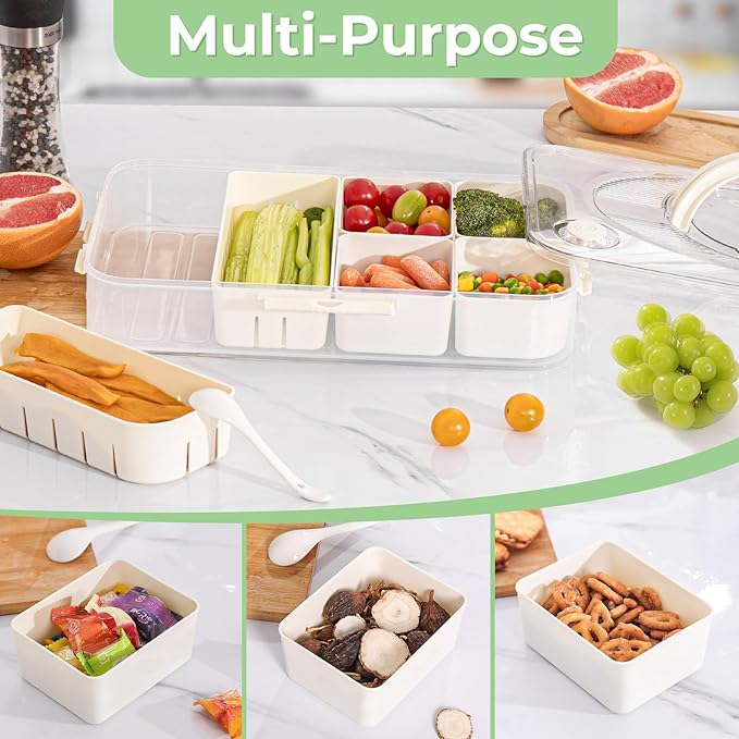 LUXEAR Divided Serving Tray with Lid and Handle 2Pack Snack Box Charcuterie Container Dishwasher Safe 8 Compartment Snack Platters Portable Organizer for Fruits, Candy, Snacks, Picnic, Party&Travel