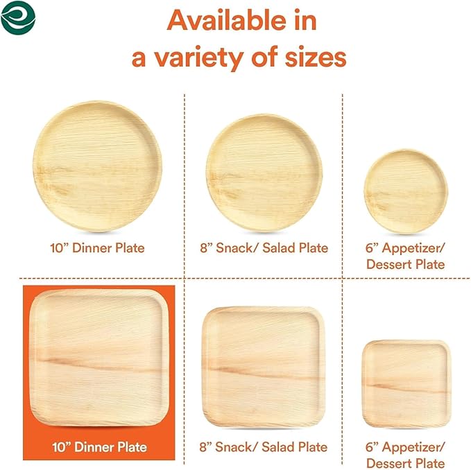 ECO SOUL Compostable 10 Inch Palm Leaf Square Plates (50 Count) Like Bamboo Plates | Biodegradable | Eco-Friendly, Microwave & Oven Safe
