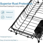 iSPECLE Expandable in Sink Dish Drying Rack with Mat - Adjustable Capacity Over The Sink Dish Drainer Drying Rack with Utensil Holder, 12.4"-17.1" L x 12" W, Black