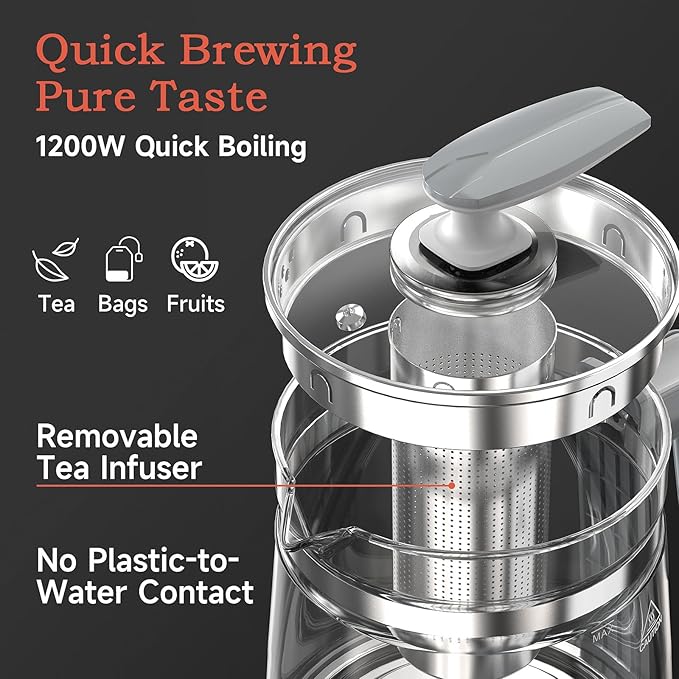Hot Electric Kettle with Tea Infuser and Temperature Control, 1.5L Stainless Steel Tea Maker & 1200W Rapid Boiling, Programmable Control for Coffee and More, White