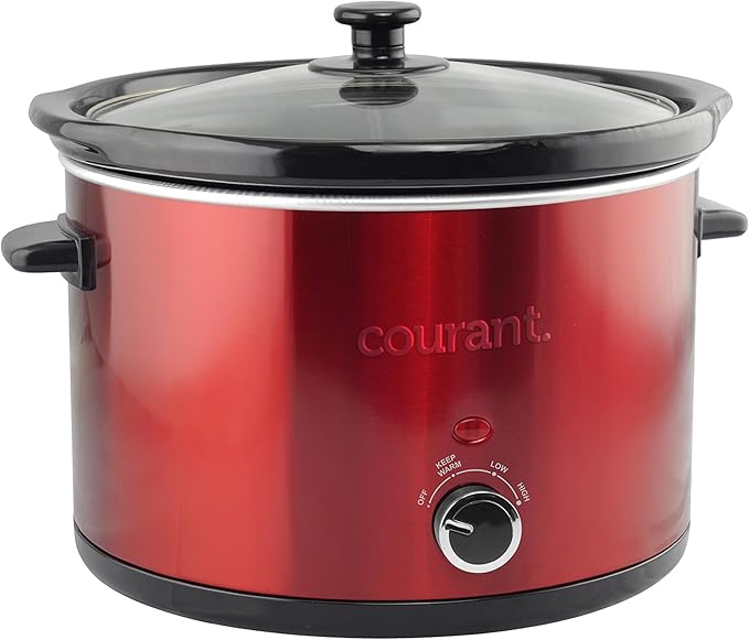 Courant 5.5 Quart Slow Cooker with Removable Ceramic Insert, & Glass Lid With Three Temperature Settings – Red