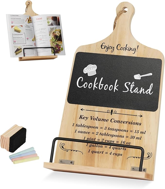 Cookbook Stand with Chalkboard Eraser, Birthday Gifts for Women Mom Wife Grandma, Kitchen Gifts for Woman, Recipe Book Holder Stand, Present Gift Ideas Christmas Xmas, Cookbook Holder