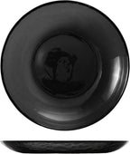 FORTESSA Los Cabos Tableware, 16-Piece Glass Dinnerware Set with 4 Dinner Plates, 4 Salad Plates, 4 Coupe Bowls and 4 Cereal Bowls, Dishwasher-Safe Glass Plate Set, Shadow Black