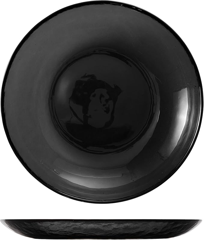 FORTESSA Los Cabos Tableware, 16-Piece Glass Dinnerware Set with 4 Dinner Plates, 4 Salad Plates, 4 Coupe Bowls and 4 Cereal Bowls, Dishwasher-Safe Glass Plate Set, Shadow Black