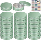 YQ 24 Pack 4 oz Tins for Salves, Round Aluminum Metal Tin with Lids, Empty 4oz Tin Containers Food Storage Containers, Salve Tins with Lids and Labels for Cosmetic, Balm, Candle, Candy(Light Green)