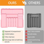 Homecor Silverware Organizer - Expandable Large Kitchen Drawer Organizer Utensil Organizer with 2 Knife Block Inserts, 22"x 19"Cutlery Tray with Drawer Dividers for Kitchen Flatware (Pink)