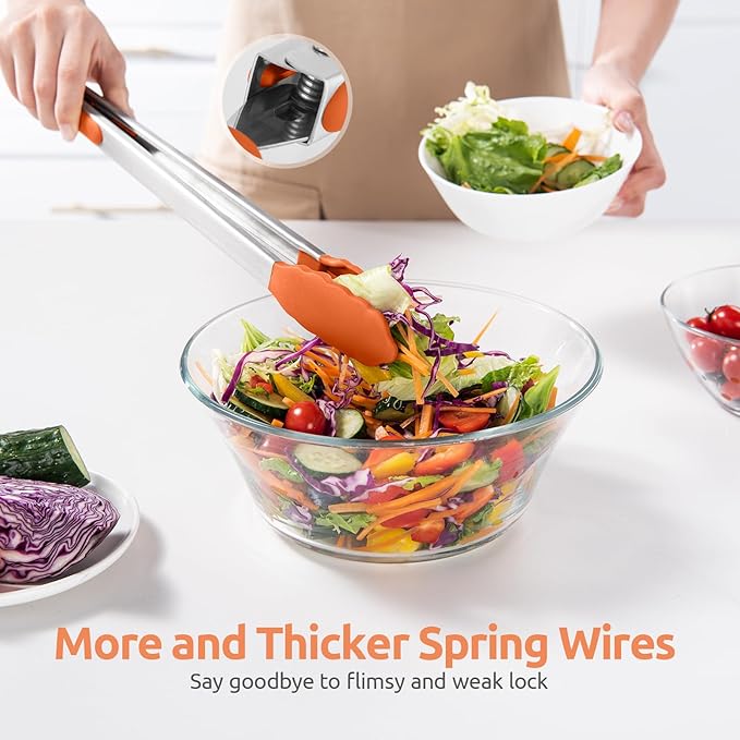 600ºF Heat Resistant Kitchen Tongs: U-Taste 16 inch Extra Long Large Silicone Cooking Tong with Sturdy Non Stick Rubber Tips & Non Slip Silicon Coated 18/8 Stainless Steel Handle for Grill BBQ(Orange)