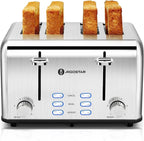 Aigostar Toaster 4 Slice 1.6" Wide Slot Stainless Steel Toasters with Bagel, Reheat, Cancel, Defrost Function, 6 Shade Settings, Removable Crumb Tray, 1550W, Best Rated Prime 4 Slice Toasters