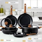 ROVSUN 20 Pcs Nonstick Pots and Pans Set, Cast Aluminum Kitchen Cookware Set, RV Kitchen Cooking Set and Utensils, PFAS PFOA & PFOS Free, Black, Skillet, Saute Pan, Soup Pot