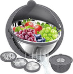 4-in-1 Colander with Bowl Set – Food Strainers and Colanders - Stainless Steel Rotatable Strainer for Fruits & Veggies – Pasta Strainer - Kitchen Essentials - Grey
