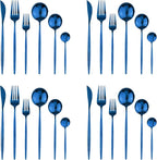24Pcs Blue Mirror Silverware Flatware Set, 18/0 Stainless Steel Cutlery Set Utensils Kitchen Dinnerware Include Knife Fork Spoon and Teaspoon, Service for 4