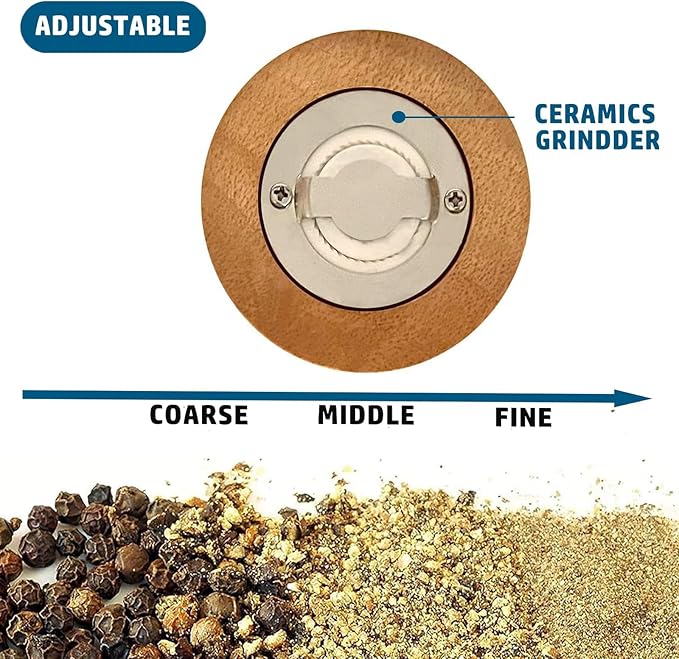 Salt and Pepper Mill Manual Pepper Grinder Set, Classical Hand Shake Wooden Pepper Mills Set Ceramic Core Grinding Metal Handle, 6in Two tone combination set Enjoy Fresh Ground Pepper Sea Salt