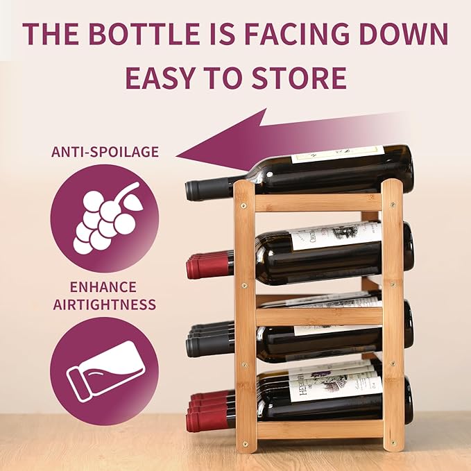 Wine Rack Storage,Bamboo Wine Racks Cabinet Shelf,4-Tier 16 Bottles Freestanding Wine Bottle Holder for Basement,Kitchen,Countertop