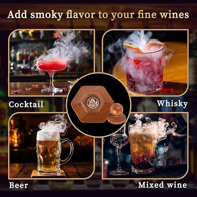 Whiskey Smoker Kit with Torch – 12 Natural Wood Chips, Ice Ball Molds, Cocktail Drink Smoker Infuser Set, Old Fashioned Smoker for Whiskey, Bourbon Gift for Men, Husband, Dad, Him