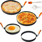 4 Pcs 6" Egg Ring 8" Pancake Mold Stainless Steel Non-stick Omelette Ring with Silicone Handle Egg Mold for Breakfast Sandwiches (Silicone Oil Brush Eggs Strainer)