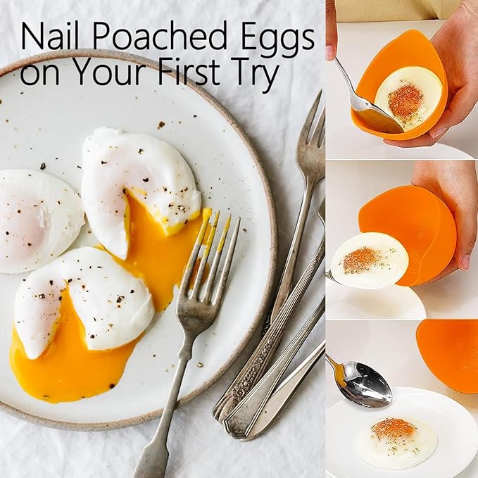 Egg Poacher Cups with Oil Brush, Silicone Egg Poachers Set of 4 Multicolor Poached Egg Maker Egg Coddler, Kitchen Tools and Gadgets