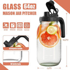 2 Pack 64oz Glass Mason Jar Pitchers with Wide Mouth & Measurement Marks – Leak-Proof Twist Lids for Cold Brew, Iced Tea, Juice, Lemonade