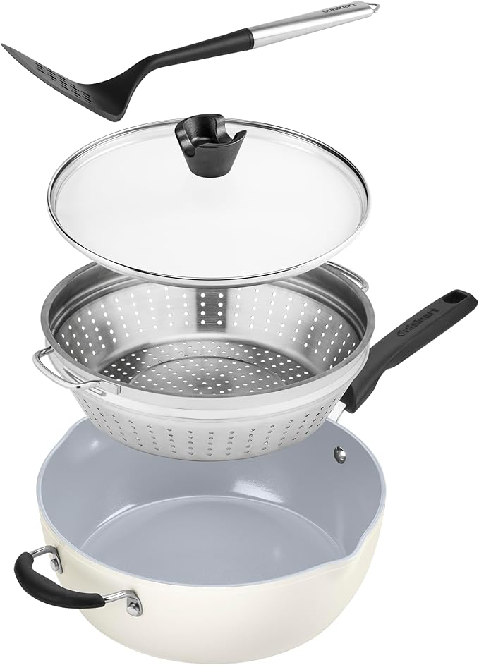 Cuisinart Preferred Pan 4-Pc Set - Crème de la Creme (4.5 Qt. Multi-Purpose Pan w/Cover, Steamer, Slotted Turner)