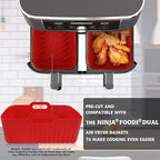 WMKGG Silicone Air Fryer Liners, 2PCS Reusable Rectangular Air Fryer Silicone Liners, Non-Stick Basket Accessories for Ninja Foodi Dual DZ201/DZ401 8-10QT