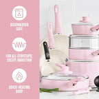 GreenLife 16 Piece Nonstick Cookware Set, Soft Grip Non-Toxic PFAS-Free Ceramic Pots & Pans, Dishwasher & Oven Safe, Frying, Sauce, Saute, Utensils, Glass Lids, Stay-Cool Handles, Wobble Free, Pink