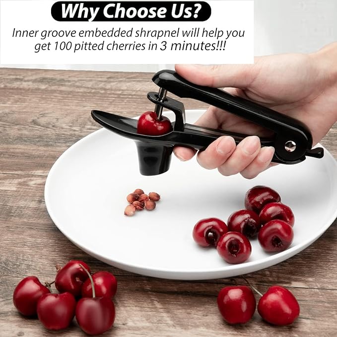 Cherry Pitter - Ordekcity Stainless Steel Cherries Corer Pitter Tool with Hand-held Push Design, Save Time & Space for Making Cherry Jam with Lock Design(Black)