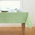 Solino Home Linen Tablecloth 60 x 108 Inch - 100% Pure Linen Chambray Green Table Cloth for Rectangular Tables - Athena, Machine Washable Cloth Tablecloth for Summer