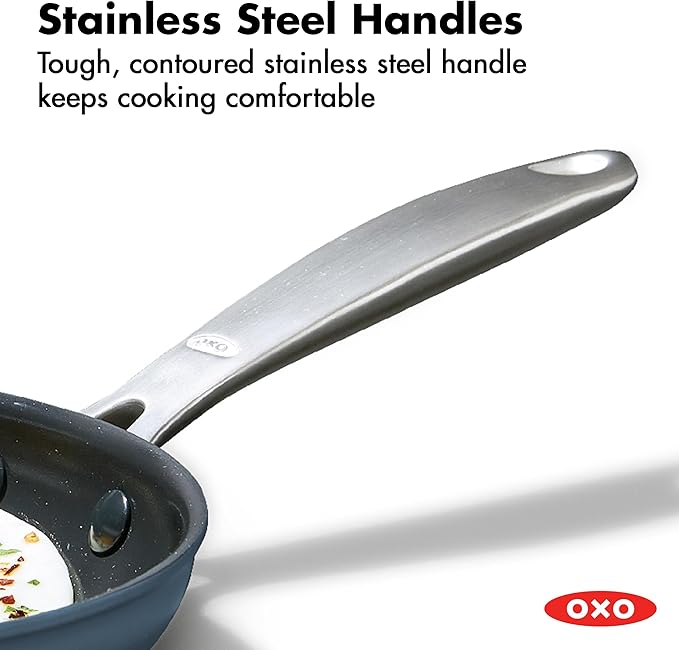 OXO Enhanced Hard Anodized Nonstick 12-Inch Frying Pan, Dishwasher Safe, PFAS-Free Ceramic Skillet, Oven & Broiler Safe to 600°F, Durable Kitchen Cookware, Stainless Steel Handle, Storm Blue