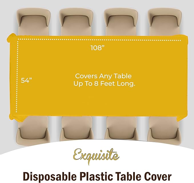Exquisite 12-Pack Premium Plastic Tablecloth 54in. x 108in. Rectangle Table Cover - Yellow