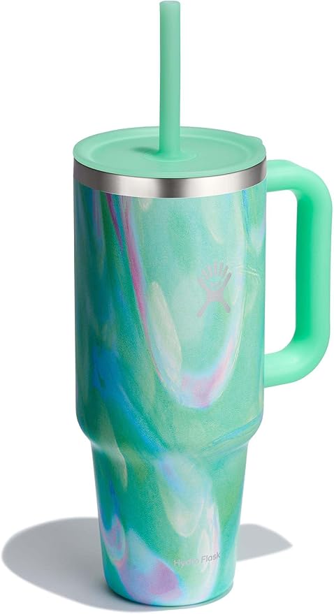 Hydro Flask 40 Oz Travel Tumbler with Handle, Lid and Straw - Insulated Stainless Steel in Jelly Green