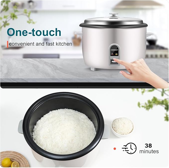 Commercial Rice Cooker, Large Capacity 30-Cup (UnCooked), 60-Cup (Cooked) with One Touch Operation and 12-Hour Keep Warm,Easy to Use and clean,1600W