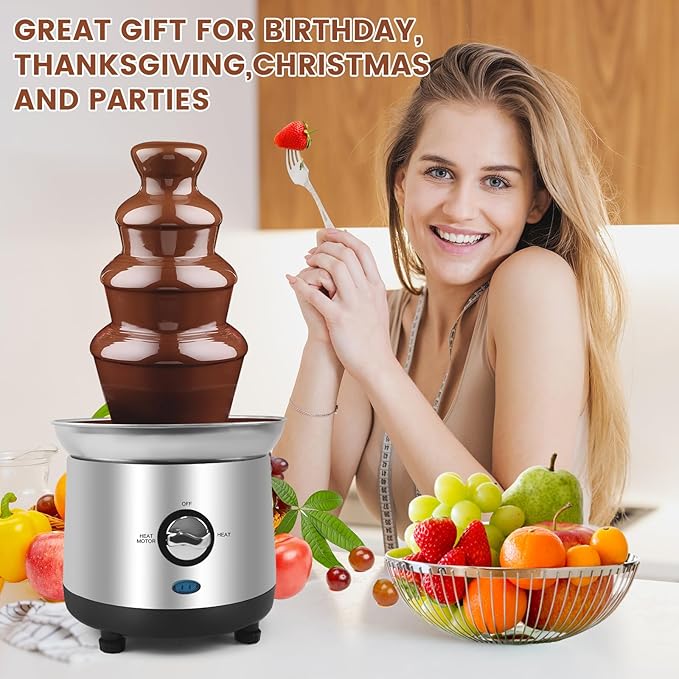 Chocolate Fountain Machine 4 Tiers Electric Chocolate Fondue Fountain Machine Cheese Fountain Perfect for Nacho Cheese, Chocolate Sauce, Wedding, Party