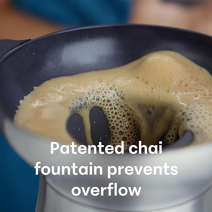 Loka Chai Maker for Authentic Masala Chai & Chai Latte | Easy Clean Stainless Steel Stovetop Tea Maker with Innovative Chai Fountain | Non-Stick Ceramic, 20oz (3 Cups) - (Silicone Strainer)