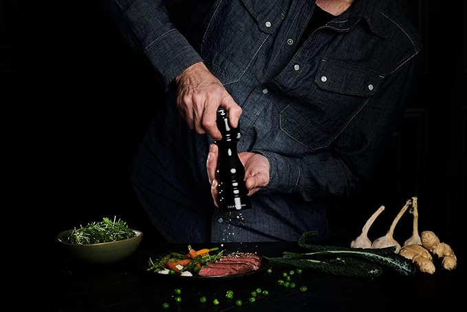 Cole & Mason London Refillable Spice Mill - Kitchen & Home Accessory - Table Black Pepper Grinder - Pepper Mill with Carbon Steel Mechanism - 7", Black Gloss