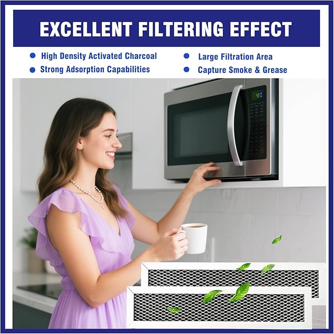 2 Pcs Microwave Charcoal Filter Mesh Replacement Compatible with GE PVM9179DF2WW, PVM9179DF3WW, PVM9179DK5WW, PVM9179DK6WW, PVM9179ER1ES, PVM9179SR1SS