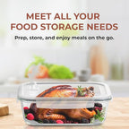 Razab 2700 ml / 92 Oz Large Glass Food Storage Containers with Vented Lids, BPA Free, Snap Locking Airtight & Leakproof Lids - Ideal for Baking, Casserole & Roasting - Freezer, Microwave & Oven Safe