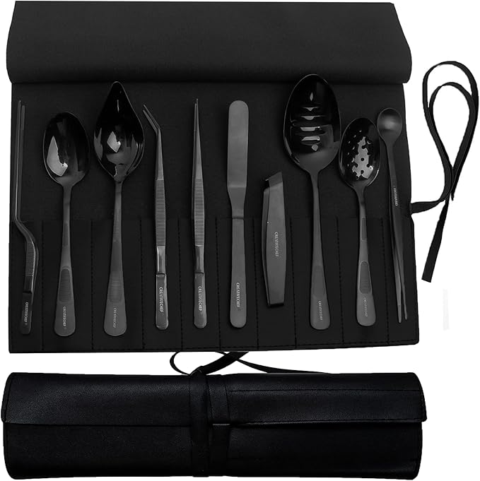 CREATIVECHEF Professional Chef Plating Kit, 10 Piece Culinary Plating Set, Black, Stainless Steel