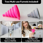 Pack of 2, Expandable 3 Tiered Spice Rack Organizer for Cabinet and Kitchen Pantry Shelf - Non-Slip Shelves for Spices, Seasoning, Canned Food, Medicine Cabinet Organizer - Includes Silicone Funnels