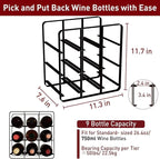 Buruis 9-Bottle Metal Wine Rack, Freestanding Holder Organizer for Red and White Wine, Kitchen Countertop, Pantry, No Assembly Required, Black