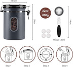 1800ML Airtight Coffee Canister with Date Tracker&Transparent Window, 22.8OZ Coffee Container with 30ML Measure Spoon&4 co2 Valve, Coffee Bean Storage Container for Grounds Coffee, Beans, Tea(Gray)
