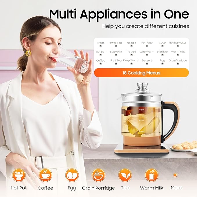 1.8 L Electric Glass Kettle Multifunctional Electric Kettles for Boiling Water,Electric Kettle Temperature Control Electric Kettle with Tea Infuse,18 Smart Menu Tea Maker,BPA-FREE&Boil-Dry Protection