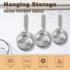 2 Quart Triple Stainless Steel Saucepan with Lid, Ramen Pot with Clear Glass Cover, Small Sauce Pan for Cooking Oatmeal, Induction-Ready, Dishwasher-Safe, Suitable for All Stoves