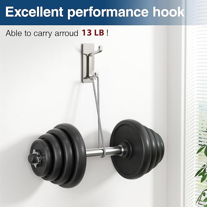 pickpiff Wall Hooks for Coat and Towel: 13LB Adhesive Door Hanger Stick on, Brushed Nickel 6 Pack