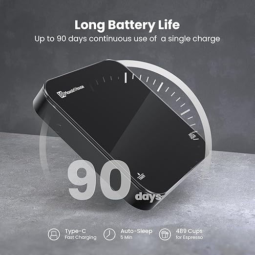 Maestri House Mini Coffee Scale with Timer, USB-C Rechargeable Espresso Scale, 2kg/0.1g Accurate Scale for Espresso and Pour-Over Coffee, Portable Digital Kitchen Scale with Auto Timer (Black)