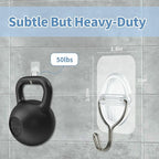 Adhesive Wall Hooks No Damage, Stick On Hooks for Hanging 10 Pack - Transparent Stainless Steel 5KG Heavy Duty, Waterproof Removable (3.5x5.3cm) Kitchen Bathroom Office, Ganchos para Pared