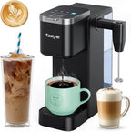 Single Serve Coffee Maker with Built-in Detachable Milk Frother, Iced and Hot Coffee Machine for K Cup & Grounds, 40oz Removable Water Reservoir, 6 Cup Sizes, Fits 7.3" Travel Mug, Black
